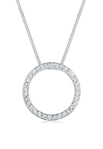 Elli Women's 925 Sterling Silver Rose Gold Crystals Circle Geo Necklace