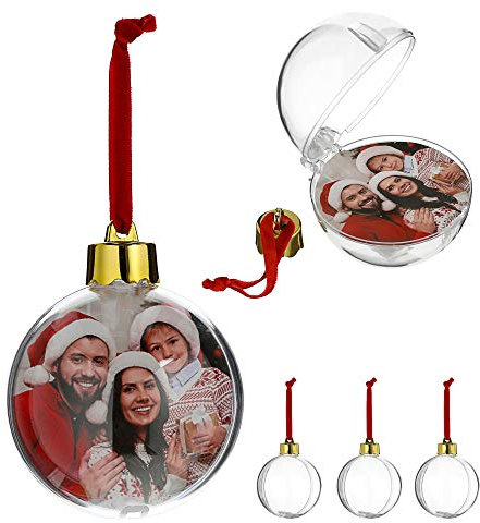 WOP ART 4er Set Christbaumkugel Fotokugel Clear Christmas schmücken Sie die Kugel mit ihrem Lieblingsfoto