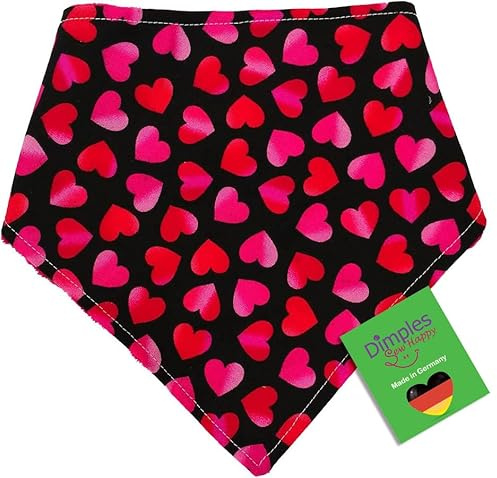 Dimples Hundehalstuch - Romantik Herzen Rot - Halstuch, Bandana, Dreieckstuch für Hunde Welpen und Katzen - Tier Besitzer Geschenk Valentinstag - Handgemachtes Accessoire 30cm