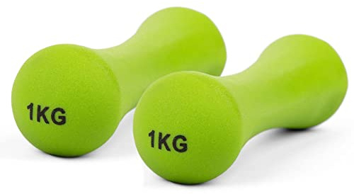 Phoenix Fitness RY926-2 Neoprene Dumbbell Weight for Home Exercise Men, Women and Kids Arm Hand Weights Pilates Dumbbells - Sold as a Pair, 1kg, Green