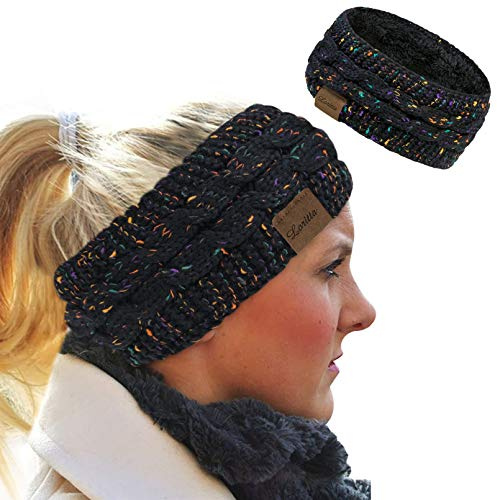 Loritta Womens Ear Warmers Headbands Winter Warm Fuzzy Cable Knit Head Wrap Fleece Lined Gifts,Black