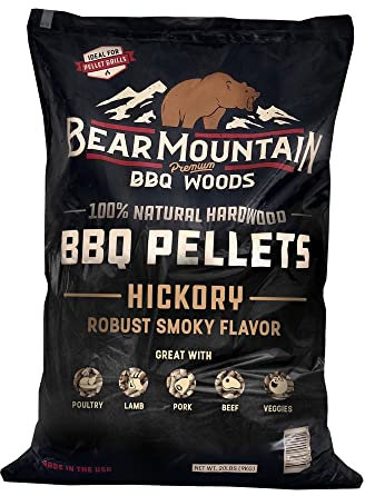 Bear Mountain Premium BBQ Woods 100 Percent All Natural Hardwood Hickory Pellets, Perfect for Pellet Smokers & Grills for Wood-Fired Flavor, 20 Lb Bag