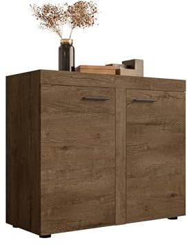 Mirjan24 Kommode Rango 2F mit 2 Türen, Highboard, Naturtöne, Anrichte, Sideboard, Mehrzweckschrank, Wohnzimmerschrank, Schrank (Lefkas Eiche)