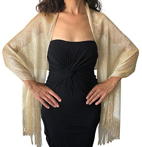 Central Chic Womens Shimmer Shawl Sparkly Scarf Wrap Weddings Bridal Proms Parties Balls (Champagne Gold)