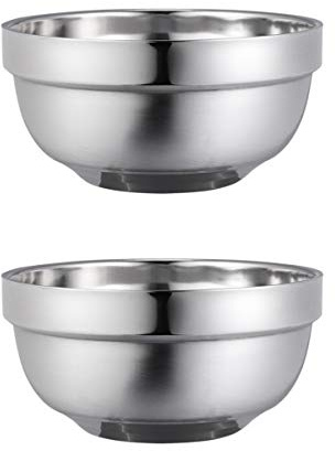 BESTonZON 13 cm Doppelschicht Edelstahl Schalen Anti-heiße Isolierte Schüssel Suppe Schüssel Familie Geschirr Reis Schüsseln (2pcs)