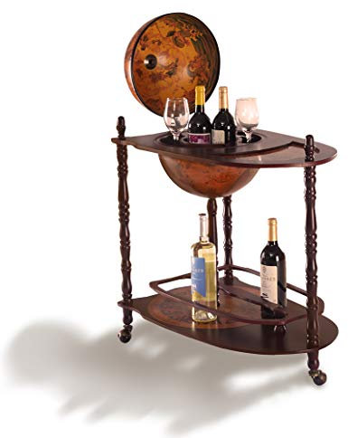 DREAMADE Globusbar auf Rollen, Hausbar Holz, Minibar Mobil, Weinregal Globus mit Großem Stauraum, Barwagen mit Ablagefläche, Barschrank Vintage als Dekoration, Cocktailbar Tischbar