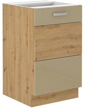 Spülenschrank 50 cm Eiche Artisan Cappuccino Glanz Küchenzeile Küchenblock Küche