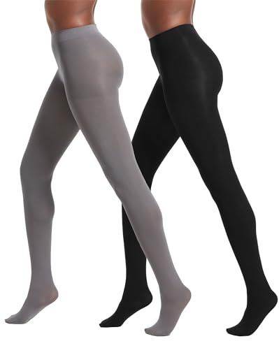 No nonsense Women's Super Opaque Control-Top Tights, Black/Steel, Medium