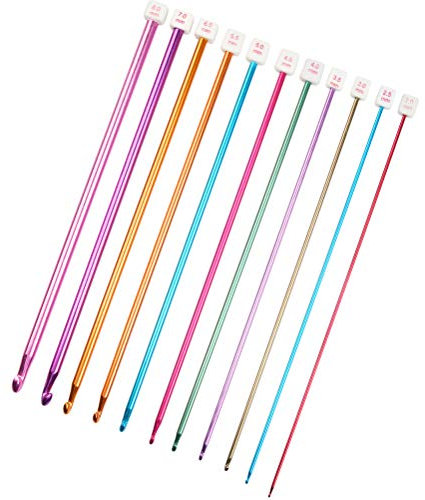 11 Stück Häkelnadel Set - Tunesische Afghanische Stricknadel Set aus bunt Aluminium 11 Größen 2mm-8mm Stricken Werkzeuge Zubehör