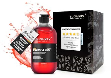 sudworx 01 RINSE & SHINE Autoshampoo WAX-Edition 500ml – Auto Shampoo mit Wachs, Hochglanz & Abperleffekt – pH-neutral, lackschonend, Kirschduft – Profi Autopflege für Handwäsche