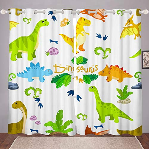 Tenda da finestra per bambini con dinosauro in 3D con stampa di dinosauri per camera da letto, tende oscuranti per la fauna selvatica oscurante, tende termiche W46*L72,2 pannelli