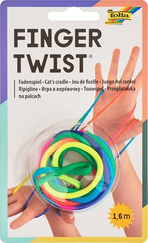 folia Finger Twist, Regenbogen 1,6m Schulstart Geschenk Schulbedarf Outdoor-Spielzeug Fadenspiel Kordel Kinder-Spielzeug Geschenkidee