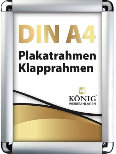 Dreifke Plakatrahmen DIN A4 | abgerundete Ecken | 25mm Alu Profil, silber | inkl. entspiegelter Schutzscheibe | Bilderrahmen Klapprahmen Wechselrahmen Posterrahmen Rahmen