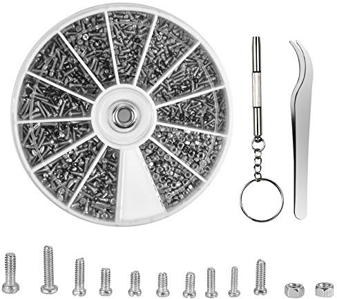 Glasögonkit 1 000 st miniskruvar och muttrar glasögonverktygssats med skruvmejsel och pincett blandade skruvar reparationsverktygssats för glasögon, glasögon, glasögon, glasögon, glasögon, glasögon