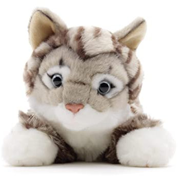 Uni-Toys - Chat à Fourrure tigrée (Gris), couché - 38 cm (Longueur) - Chaton en Peluche - Doudou