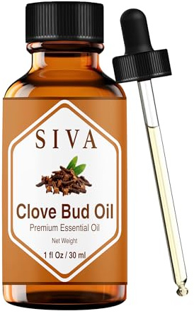 Siva - Aceite esencial de clavo de clavo de 30 ml con gotero de vidrio de alta calidad, 100% puro, natural, sin diluir y de grado terapéutico, perfecto para el cuidado del cabello, cuidado oral