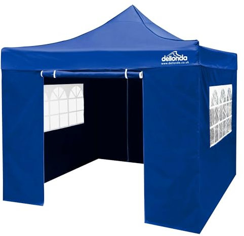 Dellonda Premium 2 x 2m Pop-Up Gazebo with Side Walls, Heavy Duty, PVC Coated, Water Resistant - Blue Canopy - DG161