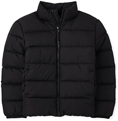 The Children's Place Boys' Medium Weight Puffer Jacket, Wind, Water-Resistant, Black, Large (10/12)