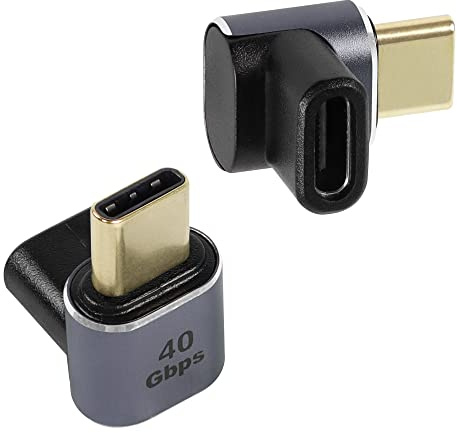 QIANRENON 40 Gbps USB C 90 Winkel Adapter Koppler USB 4.0 Type C Buchse auf Stecker rechtwinkliger Verlängerungsstecker unterstützt 8K @ 60Hz Audio und Videoübertragung 100W Schnellladung OTG, 2Pcs