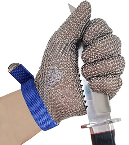 Kettenhandschuh Küche Schnittfeste Handschuhe Kettenhandschuhe aus Metall, Sicherheitsarbeitshandschuhe mit verstellbarem Nylonarmband, 6 Größen (Size : A pack of one/S)