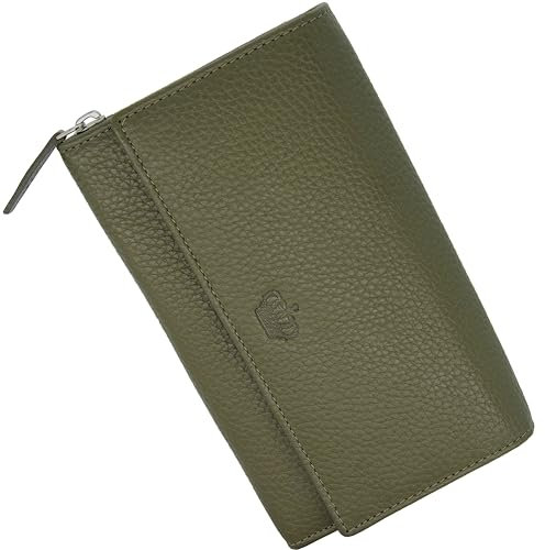 Baur Damen Geldbörse Echt Leder Geldtasche | Geldbeutel mit RFID Schutz |großes Portemonnaie viele Kartenfächer |Wallet mit Druckknopf |Portmonee |Damen-Geldbörsen |Damengeldbörsen (Olive)