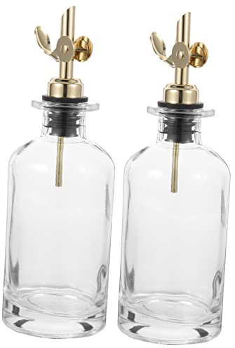 BESTonZON 2 Pièces D'huile En Verre De Burette De Vinaigre Cruche D'huile D'olive Distributeur Détiquettes Décanteur Dhuile Un Verre Acier Inoxydable Vaporisateur Olives