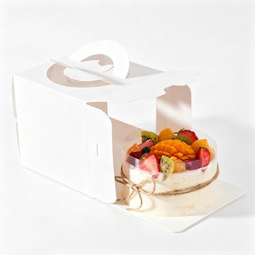 Allbusky 10PCS Cake Boxes Cake Carrier with Window, Paper Bakery Boxes with Handle, Cake Holder Display Box Bakery Packaging Box for Birthday Wedding Party Christmas Baby Shower
