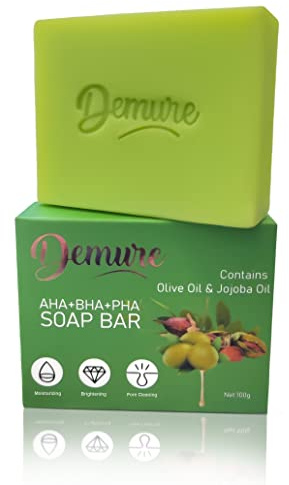 Demure AHA BHA PHA jabón, Ácido Salicílico, Ácido Glicólico, Ácido Lactobiónico, Exfoliante para Limpieza Facial y Corporal Efecto Hidratante