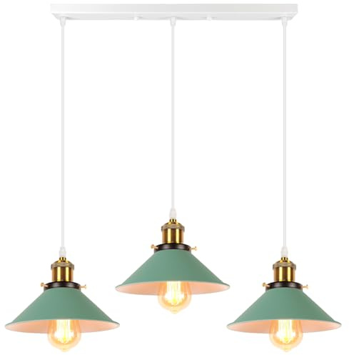 Pendelleuchte 3 Flammige Hängeleuchte Vintage Industrielle Hängelampe E27 Deckenleuchte Retro Design Lampenschirm 220mm Edison Lampe für Küche Esszimmer Schlafzimmer Flur (eine Stange von 50cm)