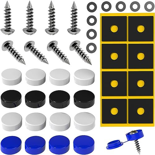 Kennzeichen Schrauben mit Kappen [Legal & Universal] Auto & Motorrad Kennzeichenhalter Rahmenlos | Kfz Kennzeichenhalterung mit Nummernschild Schrauben und Abdeckkappen | Nummernschildhalterung Auto