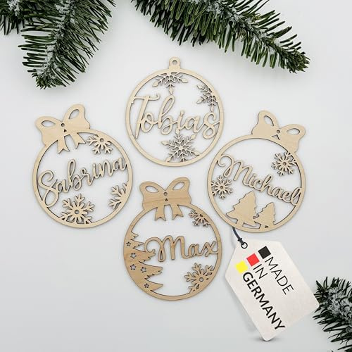 Birdart Box® Personalisierte Weihnachtskugel – Hochwertige Christbaumkugeln aus Holz, Weihnachtsbaumkugeln mit Namen einzigartiges Geschenk (Holz Natur, 8cm)