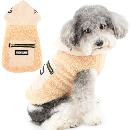 Zunea Fleece Dog Hoodies for Small Dogs Girl Boy Winter Warm Puppy Jacket Coat with Hood Soft Vest Jumper with Pocket Cold Weather Sweater Clothes Pet Apparel for Chihuahua Yorkie Teacup Khaki XXL
