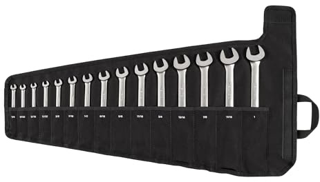 TEKTON Juego de Herramientas, Llaves Combinadas de Trinquete de 12 Puntos con Bolsa, 15 Piezas (1/4-1 Pulgada) | WRC95401