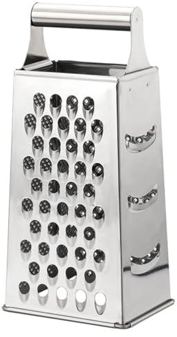 Hemoton Rallador de queso profesional, rallador de acero inoxidable con asa, triturador de alimentos de cocina de mano de 4 lados para queso, zanahoria, verduras, jengibre, patatas, apto para