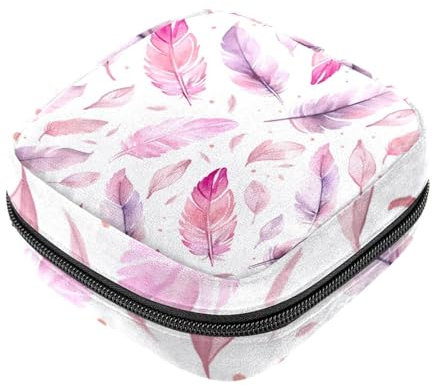 Sacchetto di immagazzinaggio del tovagliolo sanitario,Borsa mestruale,Sacchetto del cuscinetto,Modello Boho con piume dell'acquerello,Sacchetto mestruale