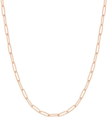 FOCALOOK Gliederkette Damen Edelstahlkette Büroklammer Halskette 3MM breit Layering Kette ohne Anhänger Mädchen Kette in Silber/Gold/Schwarz/Rosegold Schmuck Hautverträglich