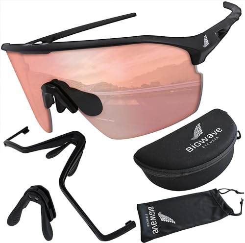 BIGWAVE 906 Sportbrille Schnelle Brille Fahrradbrille Sonnenbrille für Damen und Herren UV400 mit verspiegeltem Gläsern im Shield-Design. Anti-Beschlags-Beschichtung