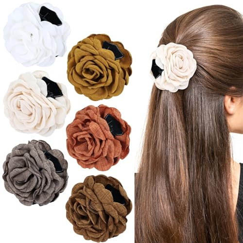 Cinaci 6 Stück 9cm/3,5 Retro Blume Rose Haarkrallen Clips mit starkem Halt Blumen Hochsteckfrisur Haarspangen Haarspangen Accessoires für Frauen Mädchen