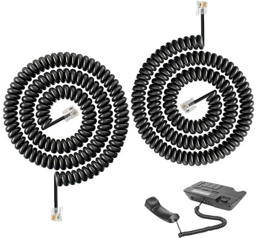 Set di 2 Cavi Telefonici a Spirale Neri, Cavo Telefonico RJ9 RJ10 4P4C Alta Compatibilità, Cavo Cornetta Telefono Fisso, Cavo Telefono da 3 a 10 Piedi, Cavo Telefonico per Telefoni Fissi