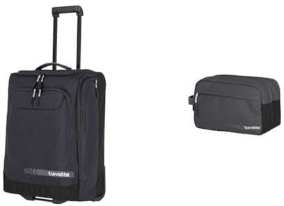 Travelite Trolley Reisetasche Größe S Handgepäck, Gepäck Serie Kick Off & Handgepäck Kosmetiktasche, Gepäck Serie Kick Off: Praktische Kulturtasche für Urlaub und Sport, 26 cm, 5 Liter, D'anthrazit