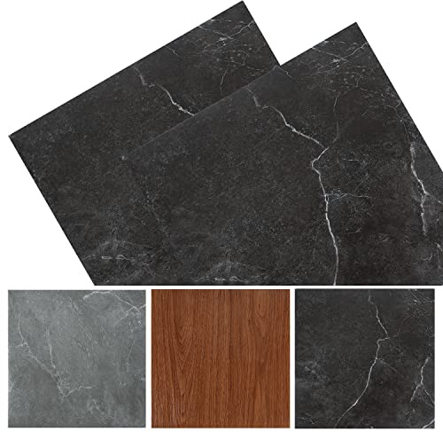 Izrielar Pavimento de PVC Autoadhesivo 30cm x 30cm, 3 m² / 33 baldosas Pavimento de Vinilo Impermeable Autoadhesivo Antideslizante con aspecto de baldosa - Mármol Negro