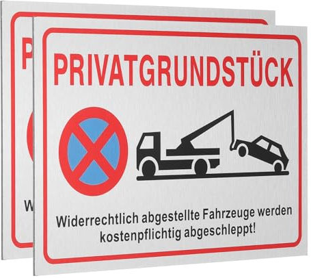 QUARKZMAN 2 Stück Parken Verboten Schild 30 x 20 cm Privatgrundstück Aluminium PVC Verbundplatte Warnschilder Parkende Fahrzeuge Parkplatzschild Hinweisschilder für Privatparkplatz Weiß
