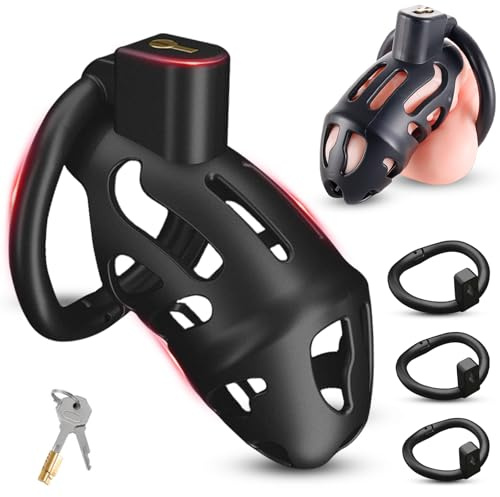 BDSMJOY CB-5.0 Keuschheitskäfig Herren,Deluxe Chastity Cage Male Peniskäfig Set,3D Harz Cock Cage mit 3 Hodenringe Penisring,Keuschheitsgürtel für Herren,Penis Käfig,Sex Spielzeug für die Männer