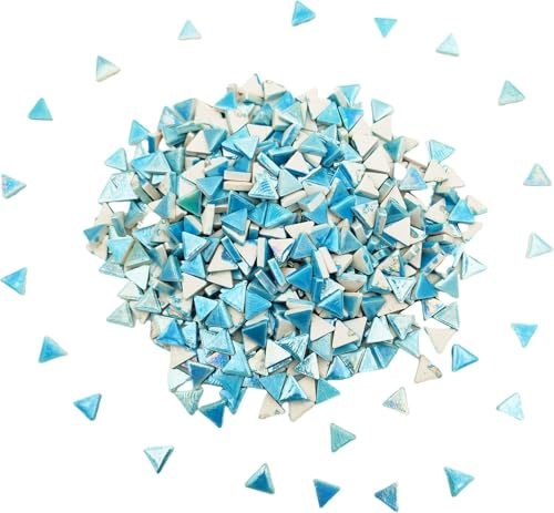Gleichseitige dreieckige Keramik-Mosaikfliesen, 0,5 kg, 800 Stück, schillernd, für Mosaik-Bastelbedarf, DIY-Mosaik, handgefertigte Dekoration (Regenbogen-Himmelblau)