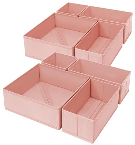 DIMJ Drawer Organizer Underwear Organisers - Set of 8 Closet Organiser with 3 Sizes, Drawer Dividers for Clothes, Socks, Ties, Bras, Baby Items, Multipurpose Wardrobe Storage Organiser, Pink