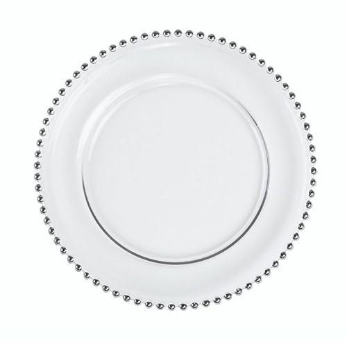 Lot de 5 assiettes élégantes et élégantes avec bord perlé argenté 33 cm Décoration de mariage et de fête