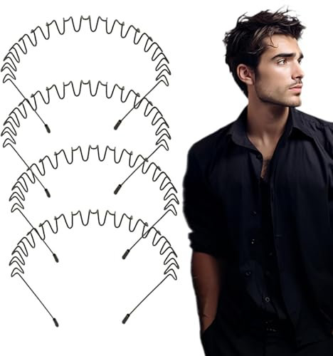Euyehn Herren-Haarband, Metall-Haarband für Männer - 4X gewelltes Haarband - Schnörkelloses, elastisches Spiral-Stirnband, modische, gewellte Unisex-Feder-Stirnbänder für den Außenbereich