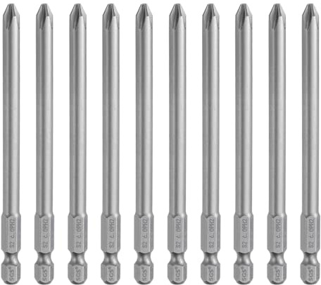 QUARKZMAN 10pcs Embout De Tournevis Cruciforme #2 Ph2 4 (100mm) Long | Embout Visseuse long, 1/4 Hex Shank, Acier S2, Magnétique pour Visseuse Électrique 0,236 (6mm) de Diamètre