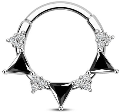 CM Crareesi Mania Schwarzes Dreieck Septum Daith Piercing Gold Silber Nasenpiercing 16G Helix Piercings 316L Edelstahl Scharnier Ohrringe