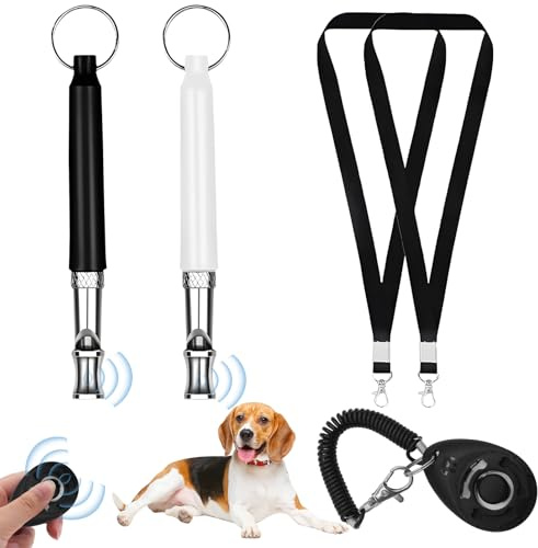 Fischietto Ultrasuoni per Cani con Clicker Fischietto per Cani con 2 Cordini Forte e a Lungo Raggio Fischietto per L'addestramento del Cane Adatto per la Maggior Parte delle Razze